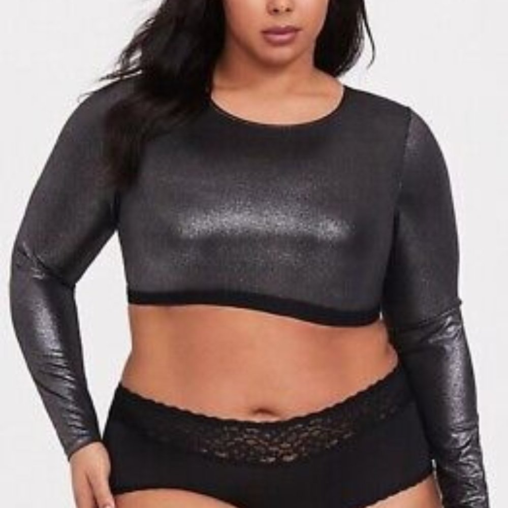 Torrid Shimmer Mesh Long Sleeve Under-It-All Crop Top 1